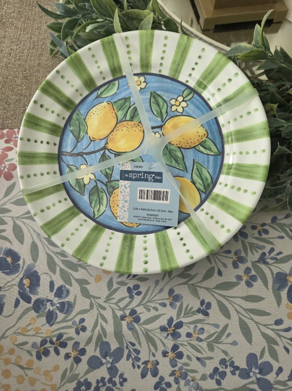 The Spring Shop Lemon Ceramic Dinner Plates Melamine - Green & Blue